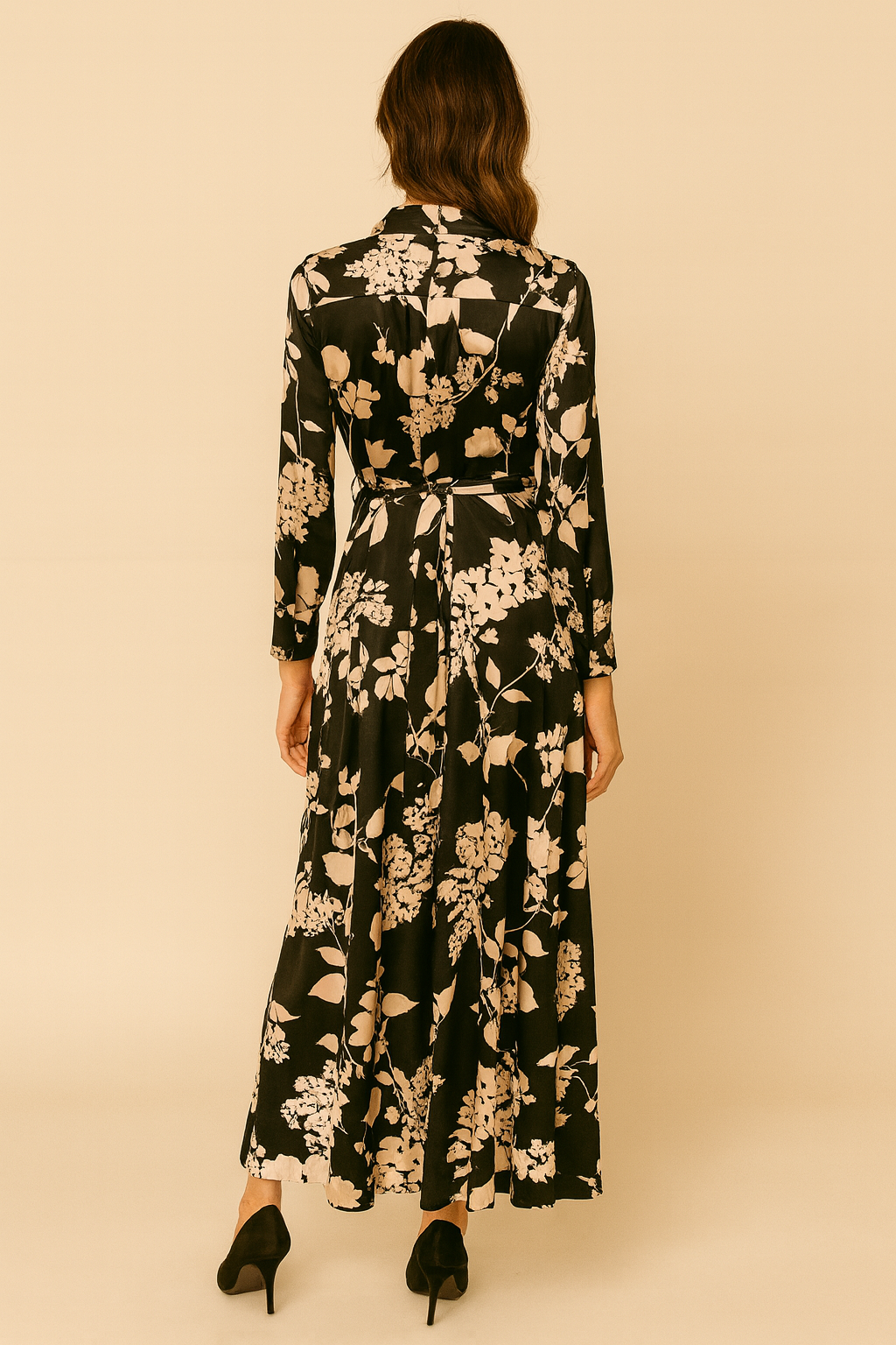 Satin Floral Collared Maxi Dress