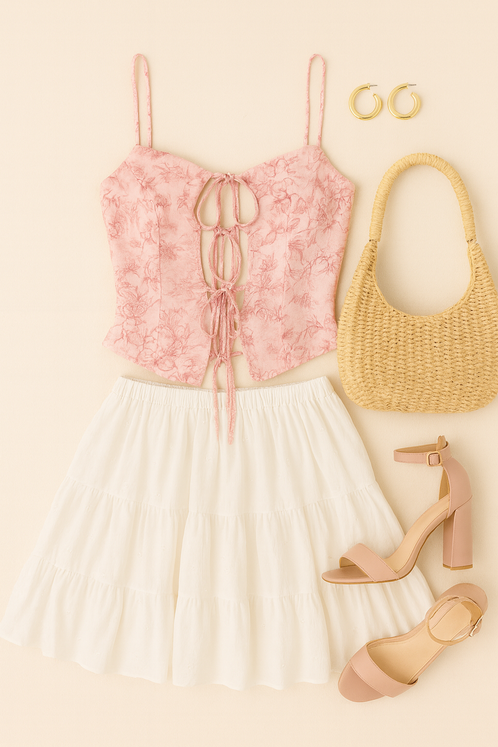 Blue Garden Lace-Up Linen Top