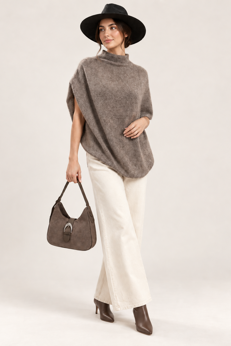 Cashmere-Silk-Wool Turtleneck Cape