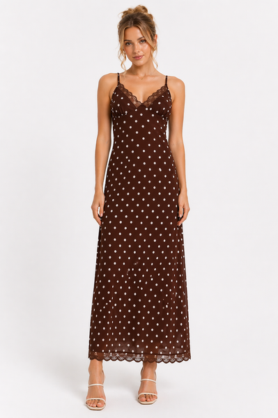brown lace midi dress Vestido Midi Anna Lace - Caf