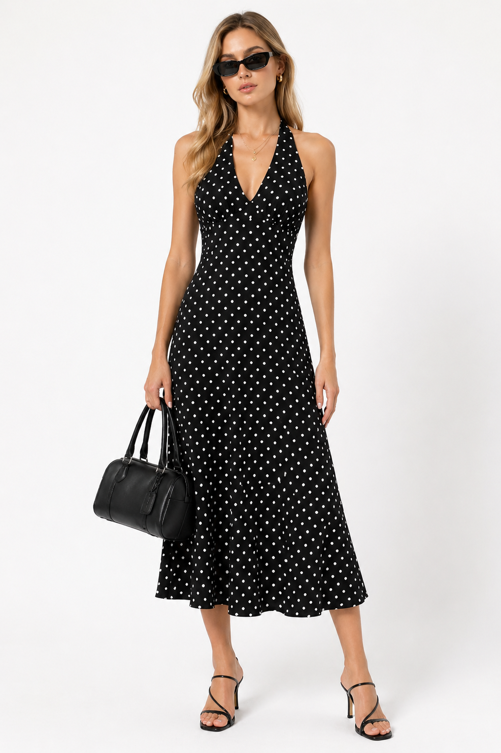 Black Polka Dot Halter Maxi Dress