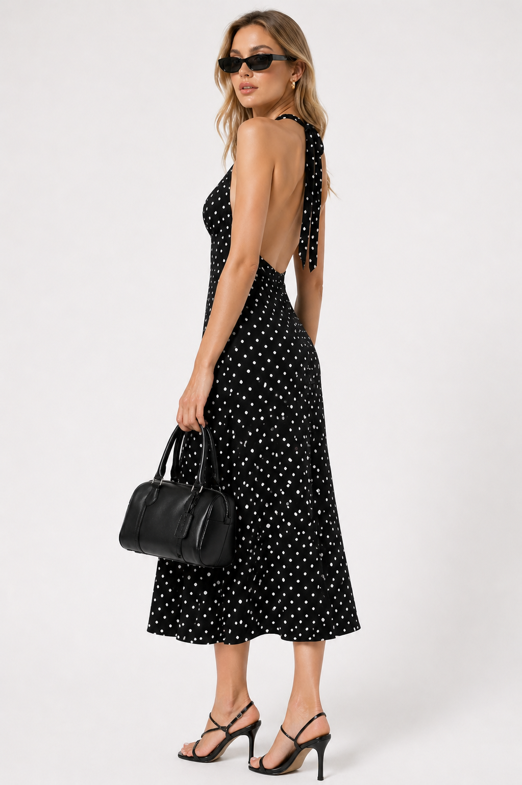 Black Polka Dot Halter Maxi Dress