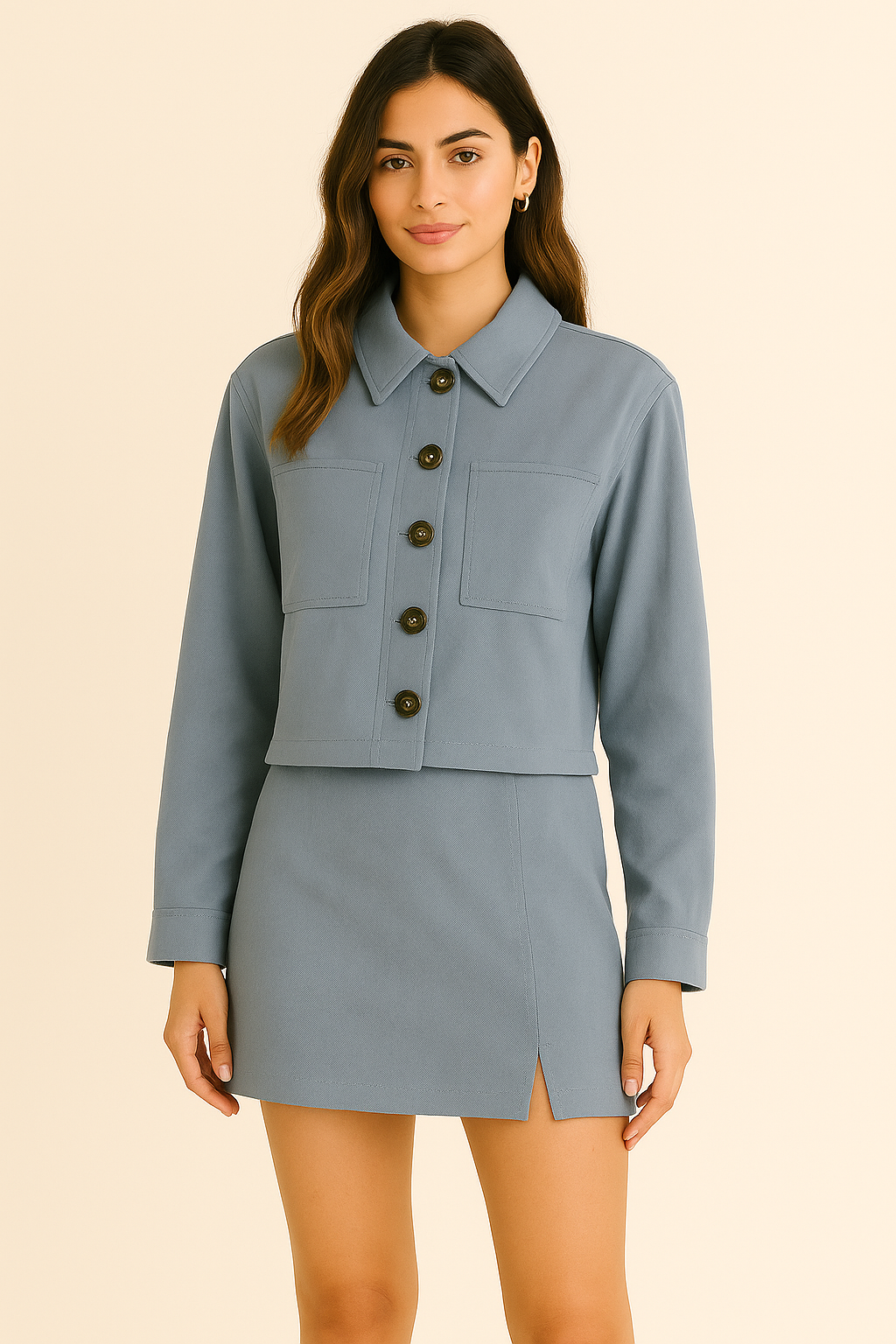 Navy Tailored Linen Skirt