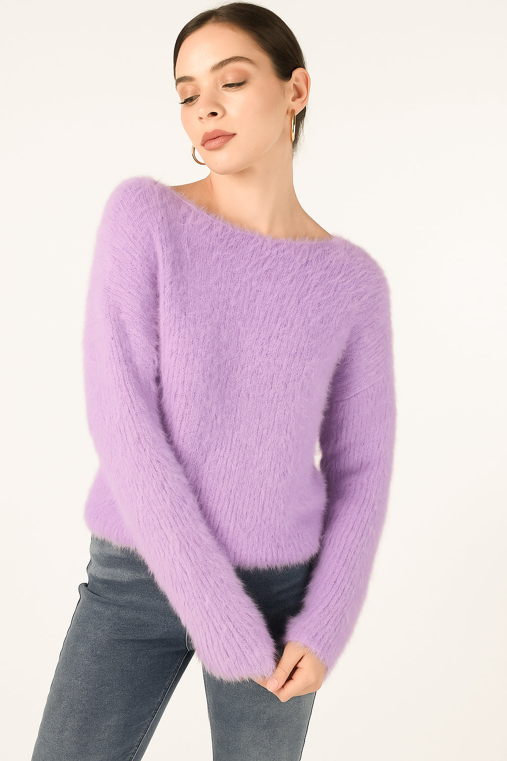Fuzzy Boat Neck Sweater