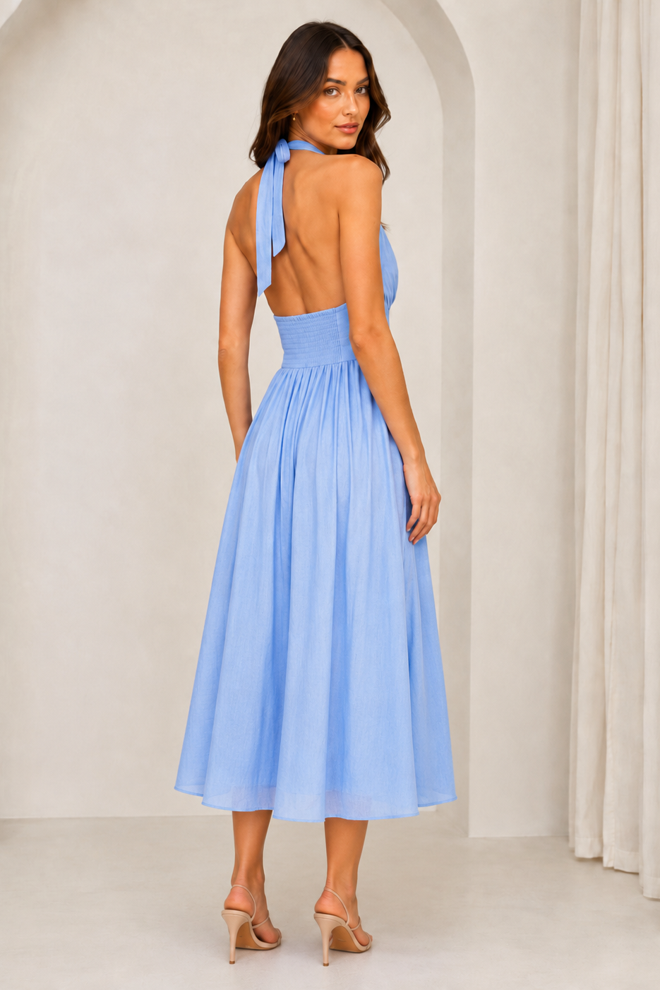 Cotton Halter Midi Dress