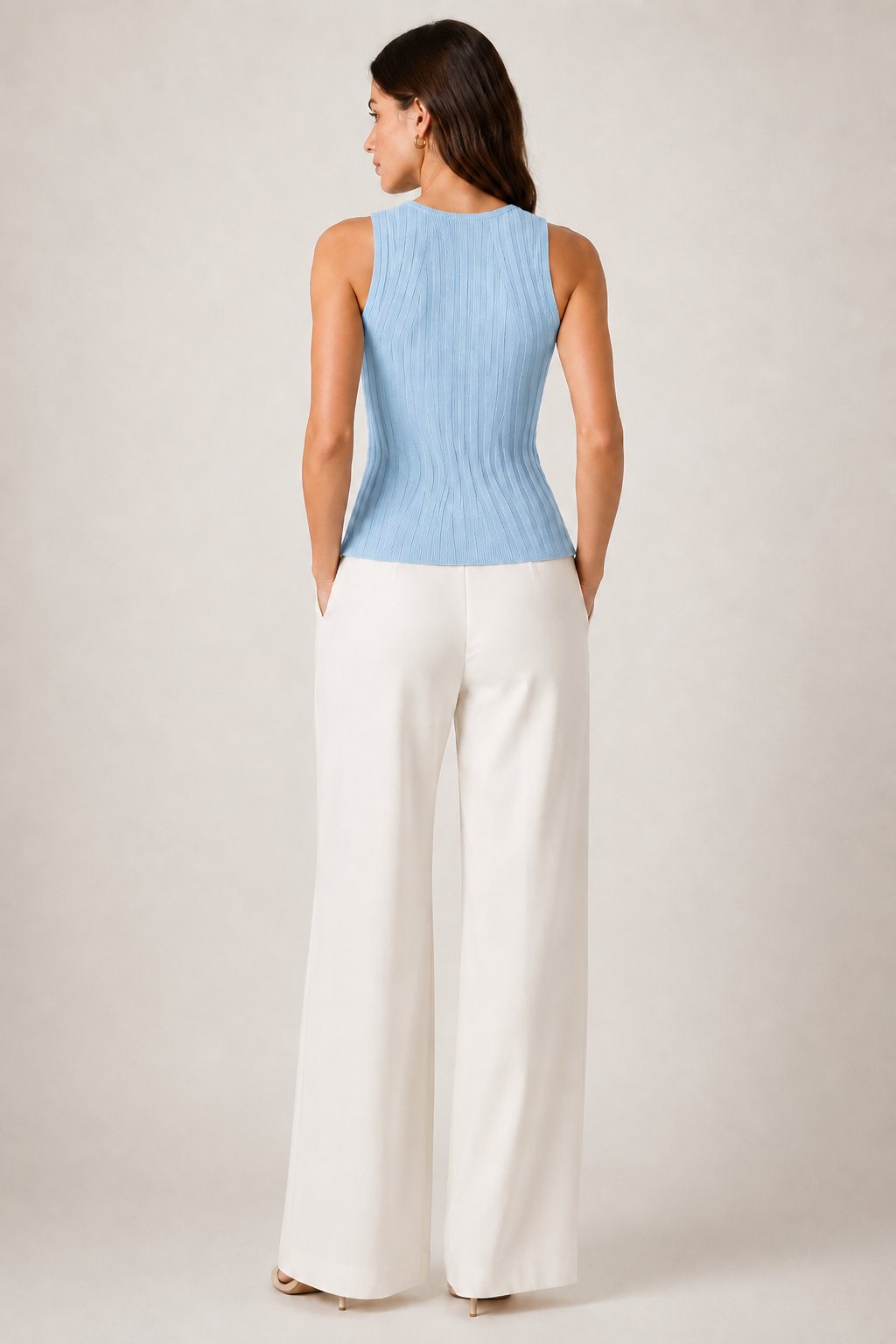 Rib Knit Sleeveless Crew Neck Top