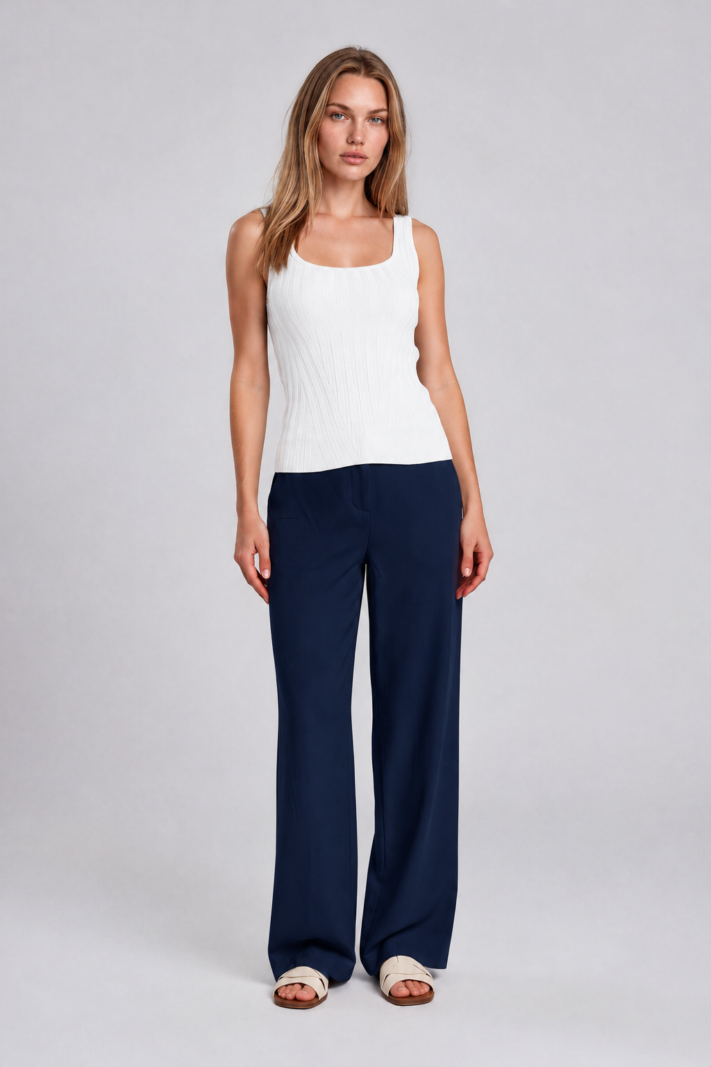 Ribbed Square Neck Knit Tank Top