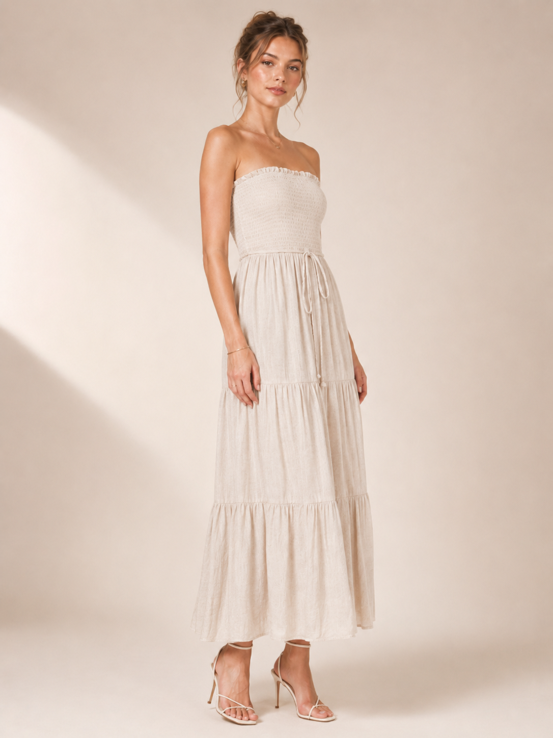 Navy Strapless Smocked Maxi Dress