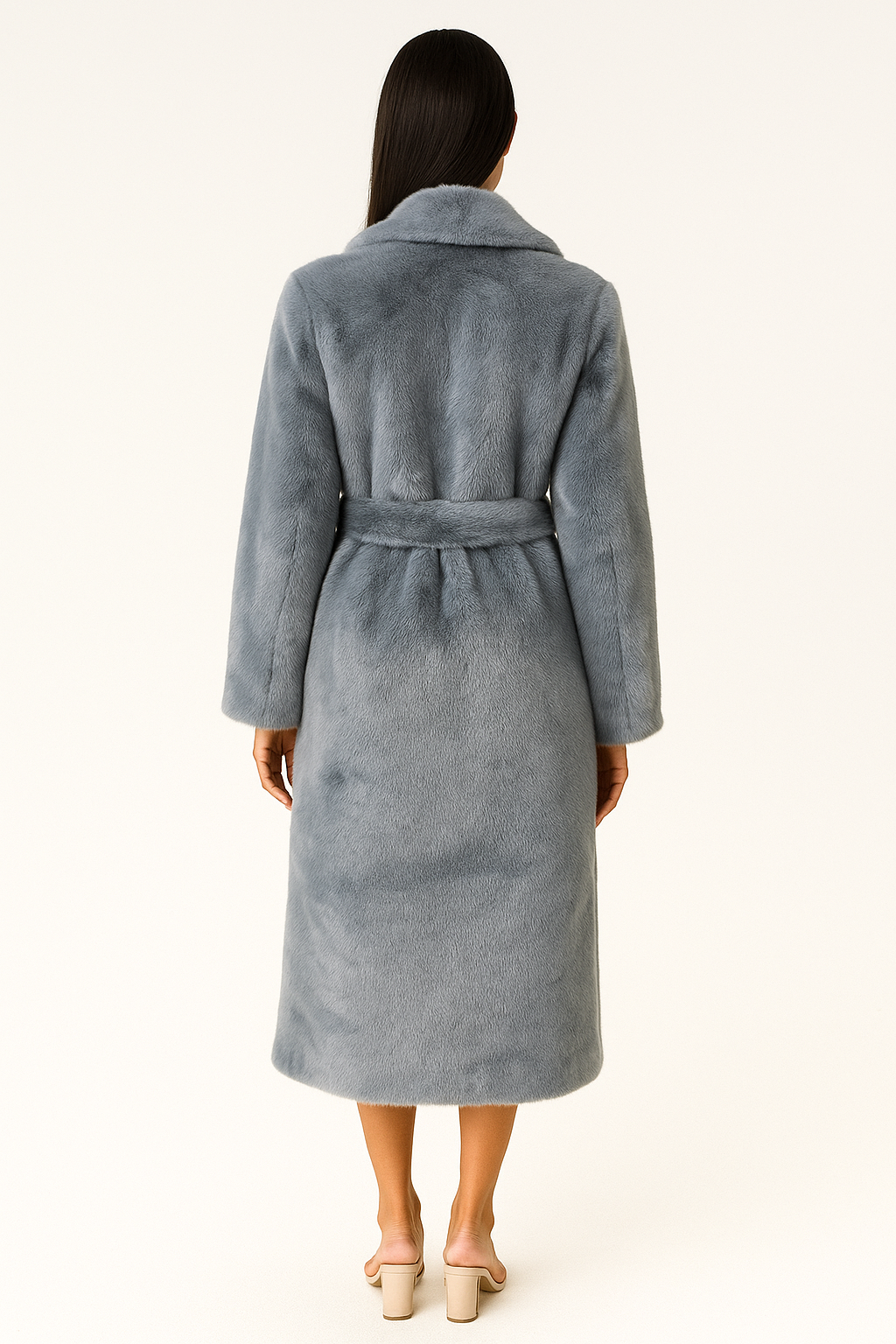 Back of blue mink fur coat 