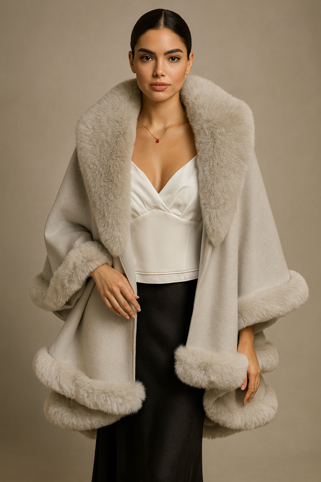 Burgundy Faux Fur Trim Cape