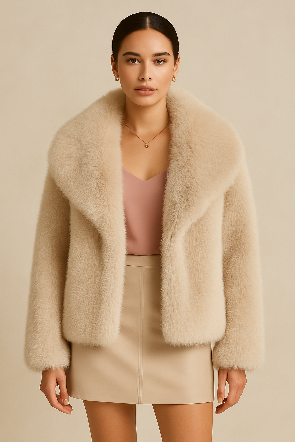 Luxe Faux Fur Cropped Jacket – Mocha