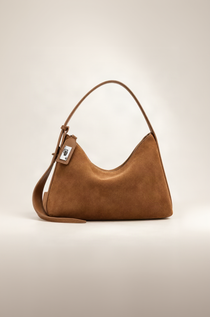 Zip-Lock Suede Shoulder Bag