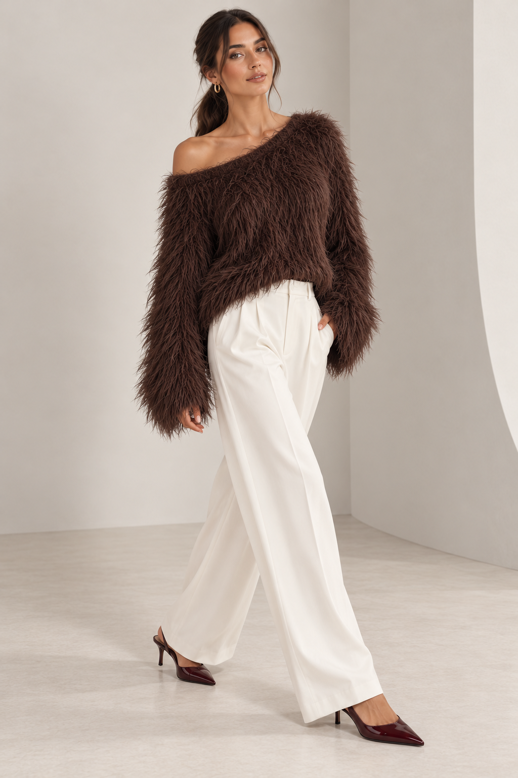 Fuzzy Boat-Neck Statement Sweater
