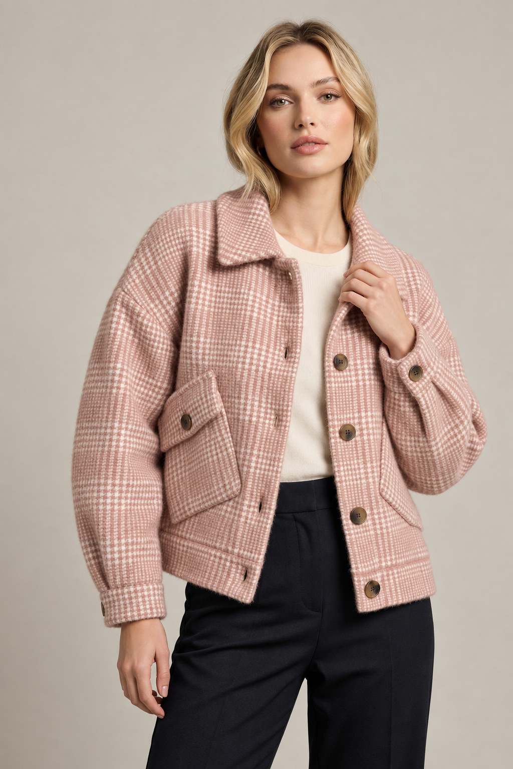 Plaid Fuzzy Jacket Green