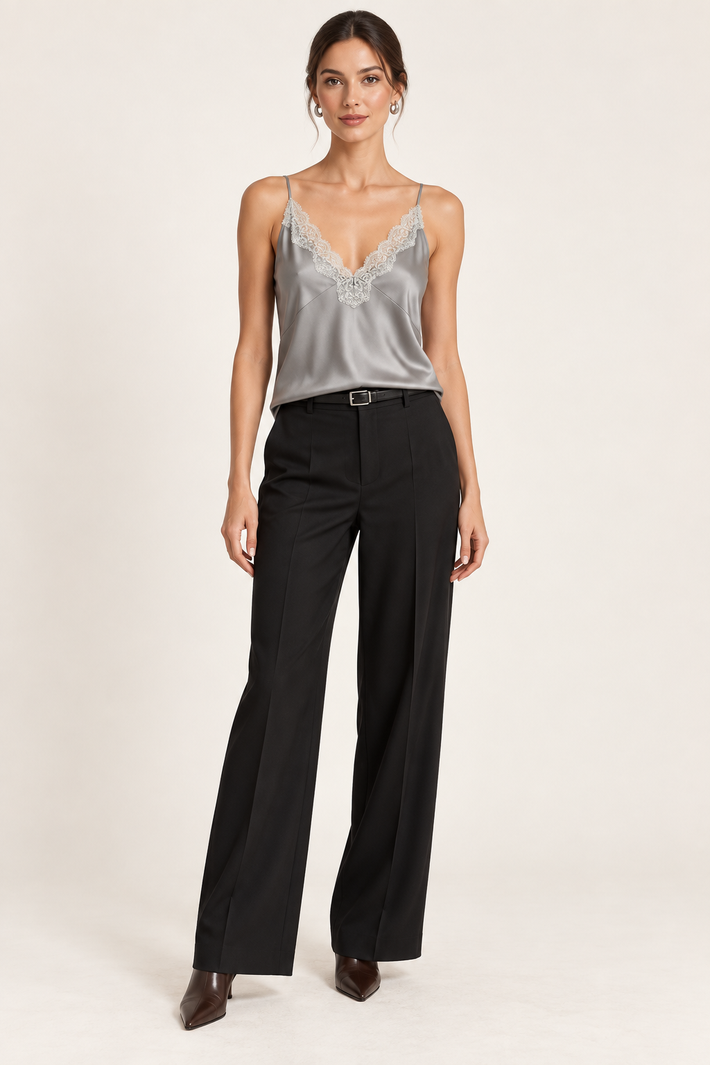 Champagne Lace-Trim Satin Cami
