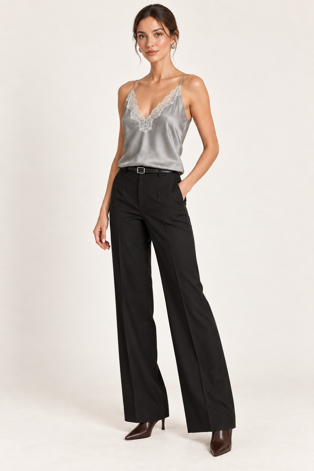 Champagne Lace-Trim Satin Cami