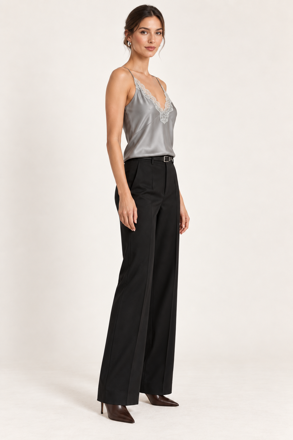 Champagne Lace-Trim Satin Cami