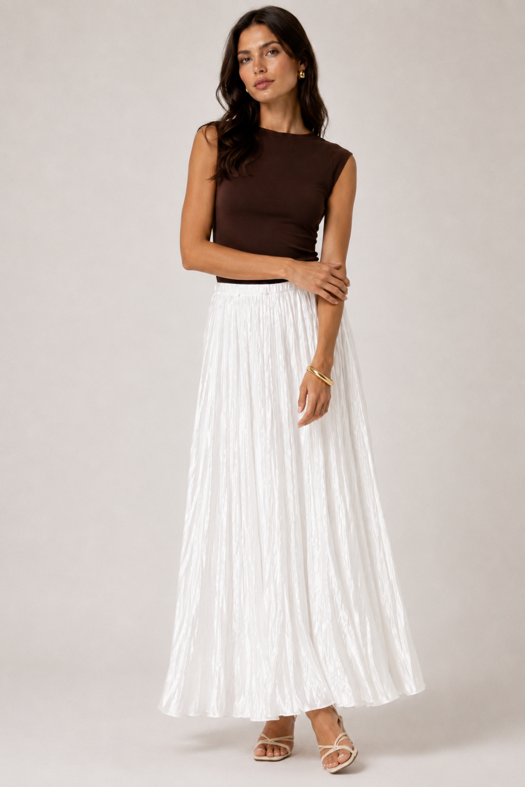 Crinkled Satin Maxi Skirt