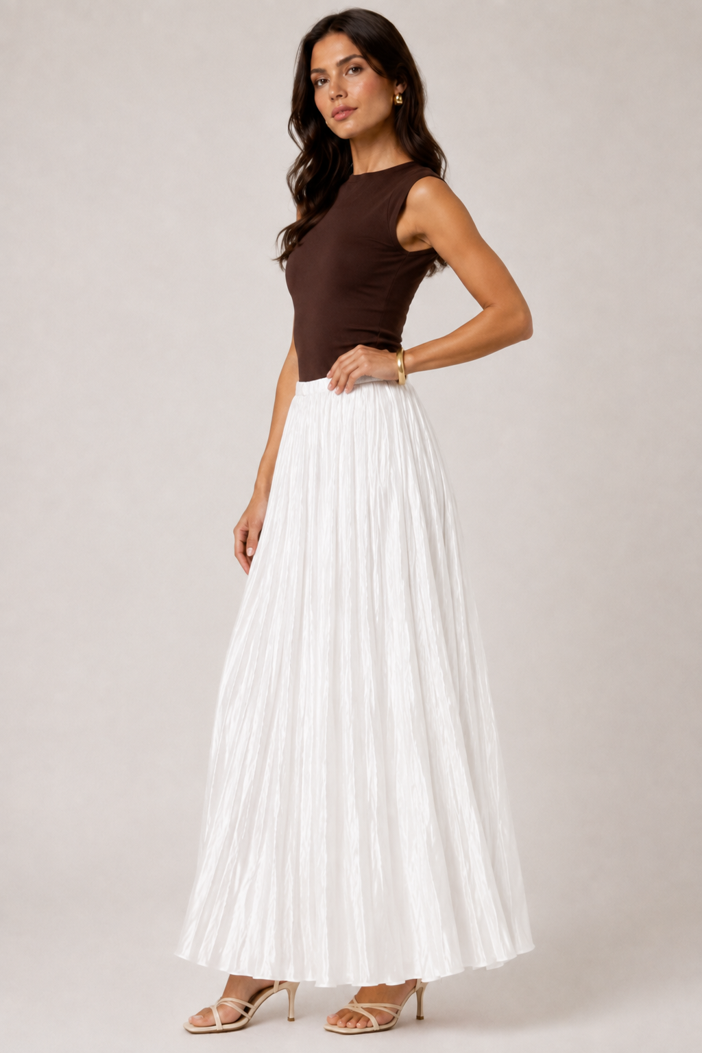 Crinkled Satin Maxi Skirt