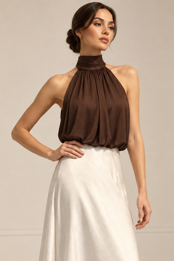 Draped Halter Neck Satin Top