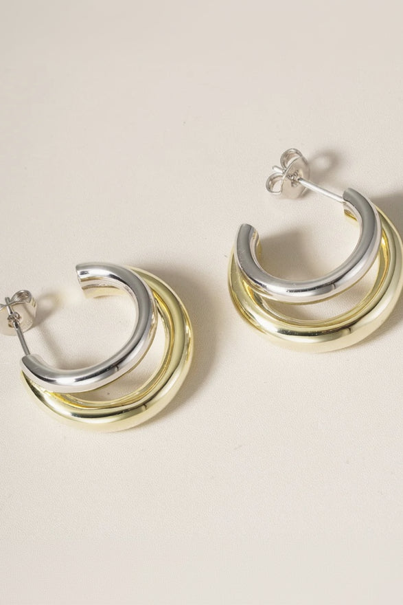 Sculptural Two-Tone Double Hoops