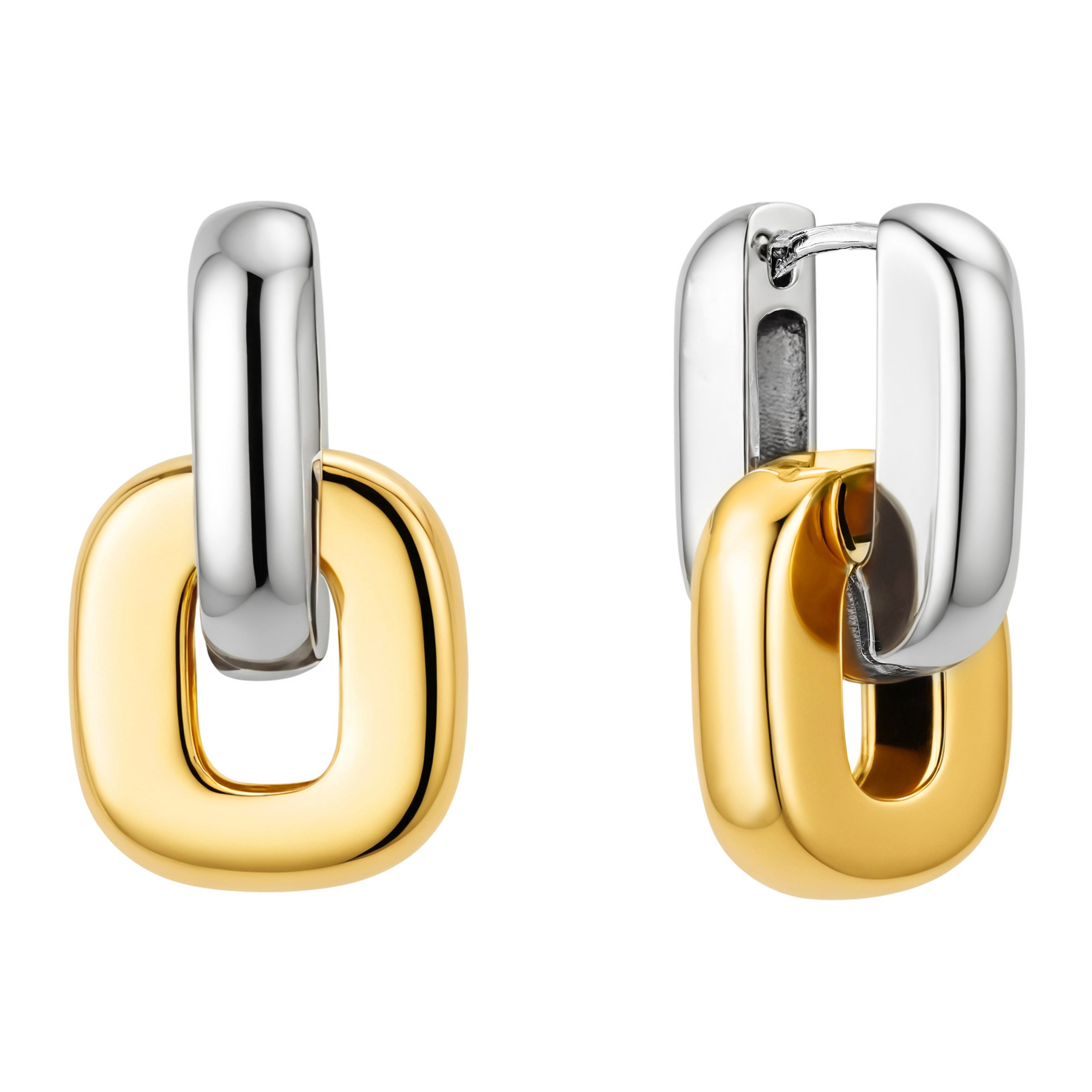 Two-Tone Link Hoop Earrings