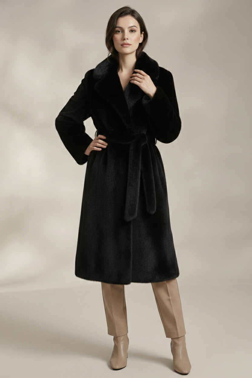 Black Lux Faux Mink Long Coat
