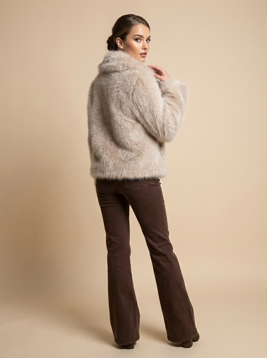 Beige Luxe Faux Fur Cropped Jacket
