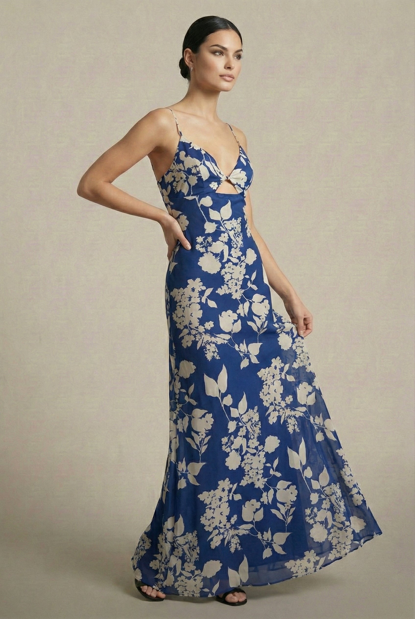 Blue Floral Cut-Out Maxi Dress
