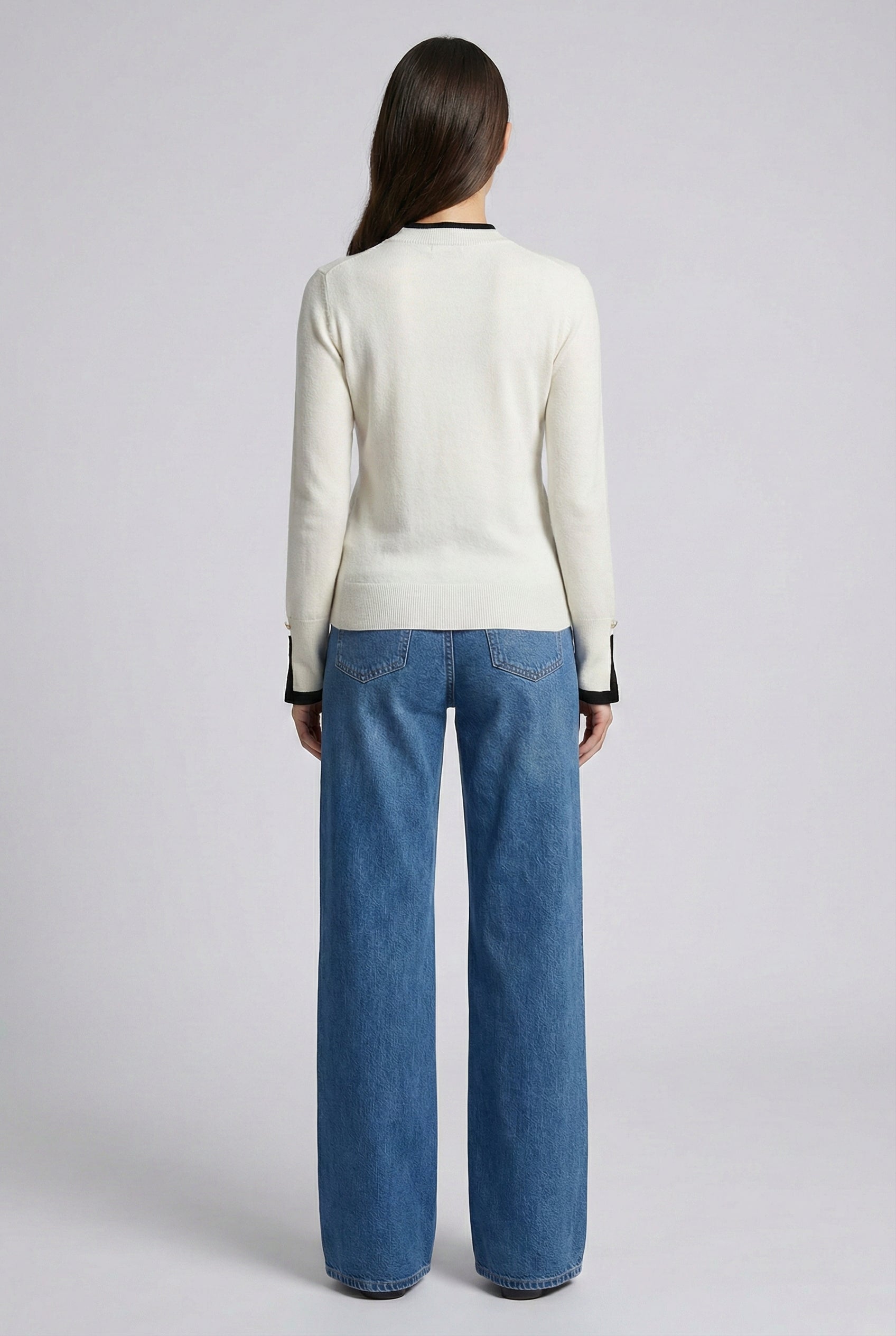 Contrast Trim Fine Wool Sweater