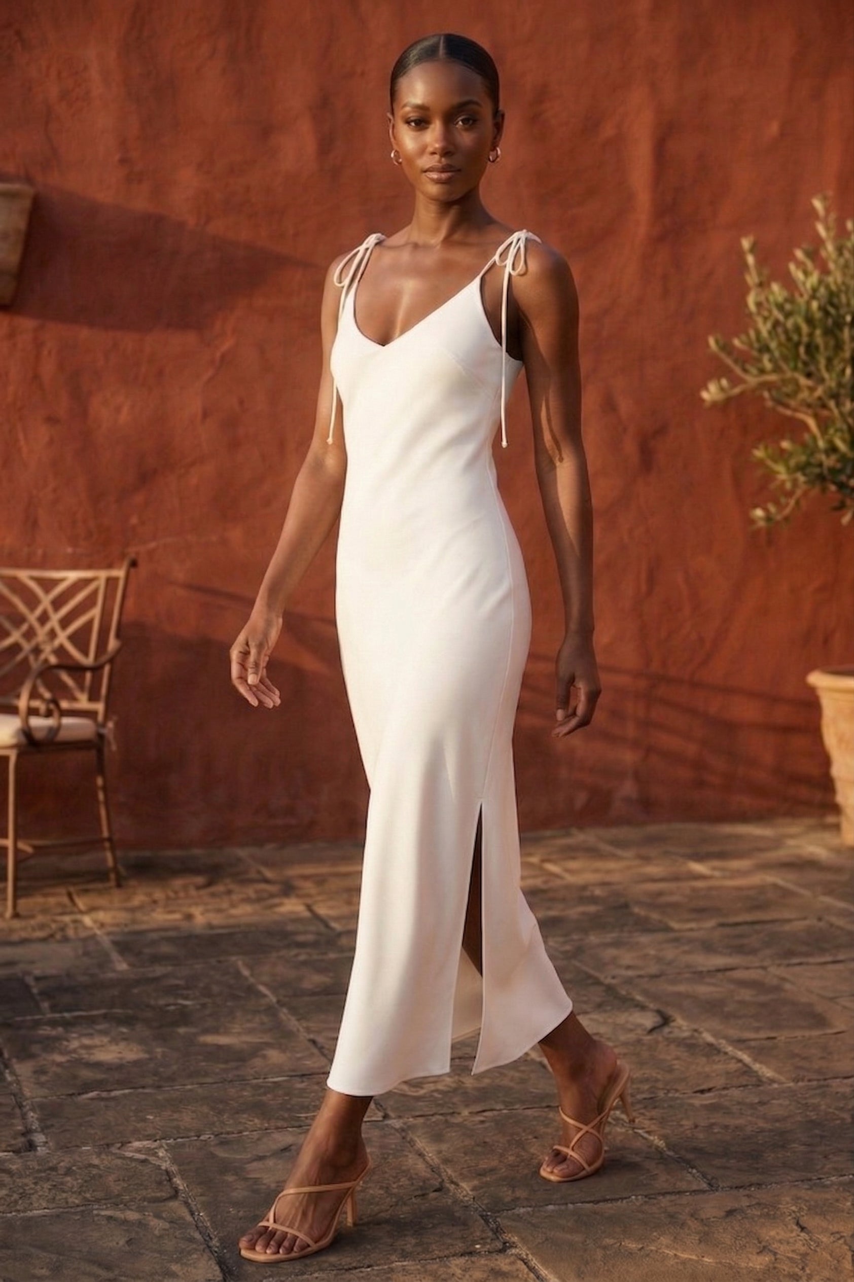 White Linen Maxi Dress with Tie Straps