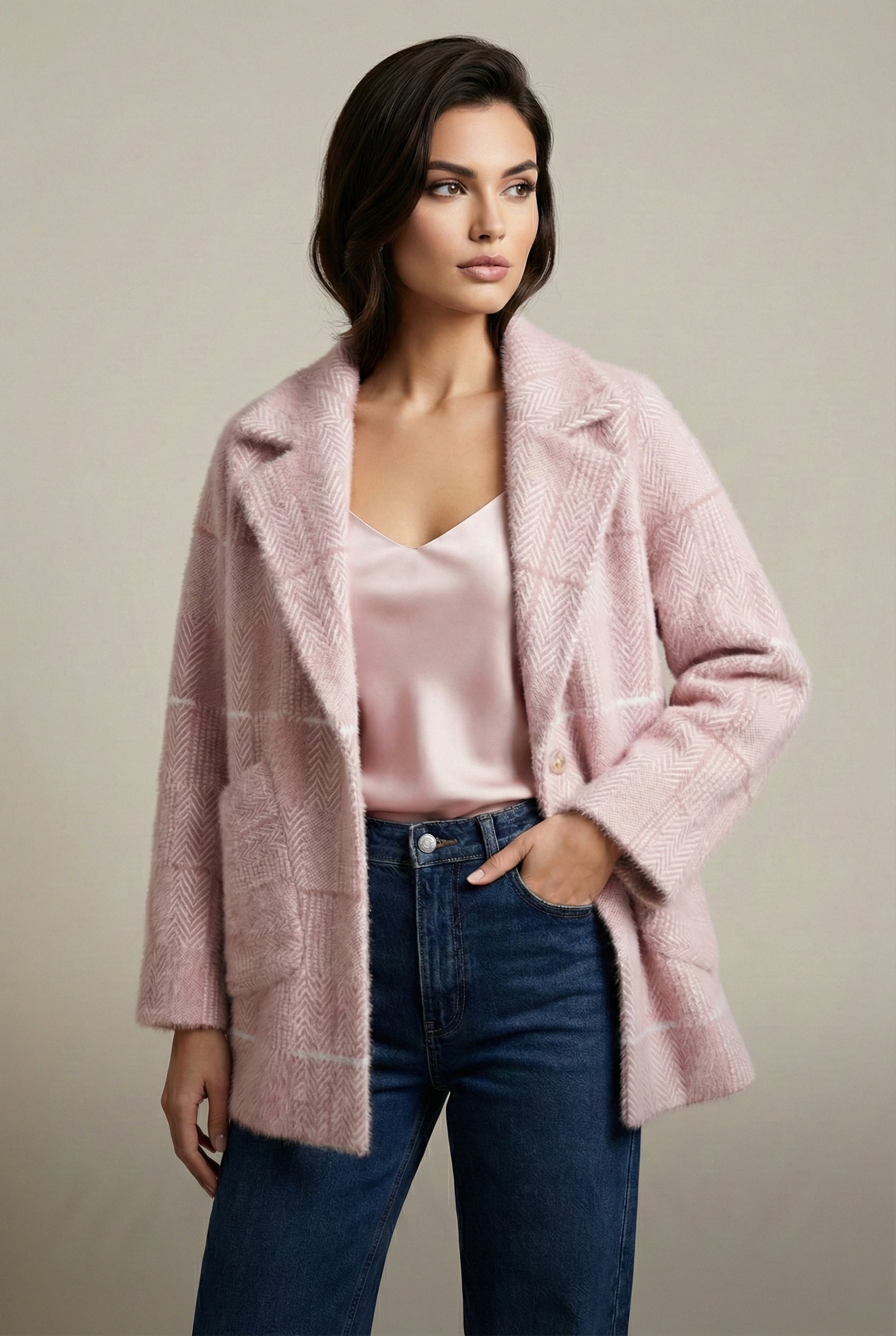 Multi-Pattern Diagonal Pocket Fuzzy Jacket