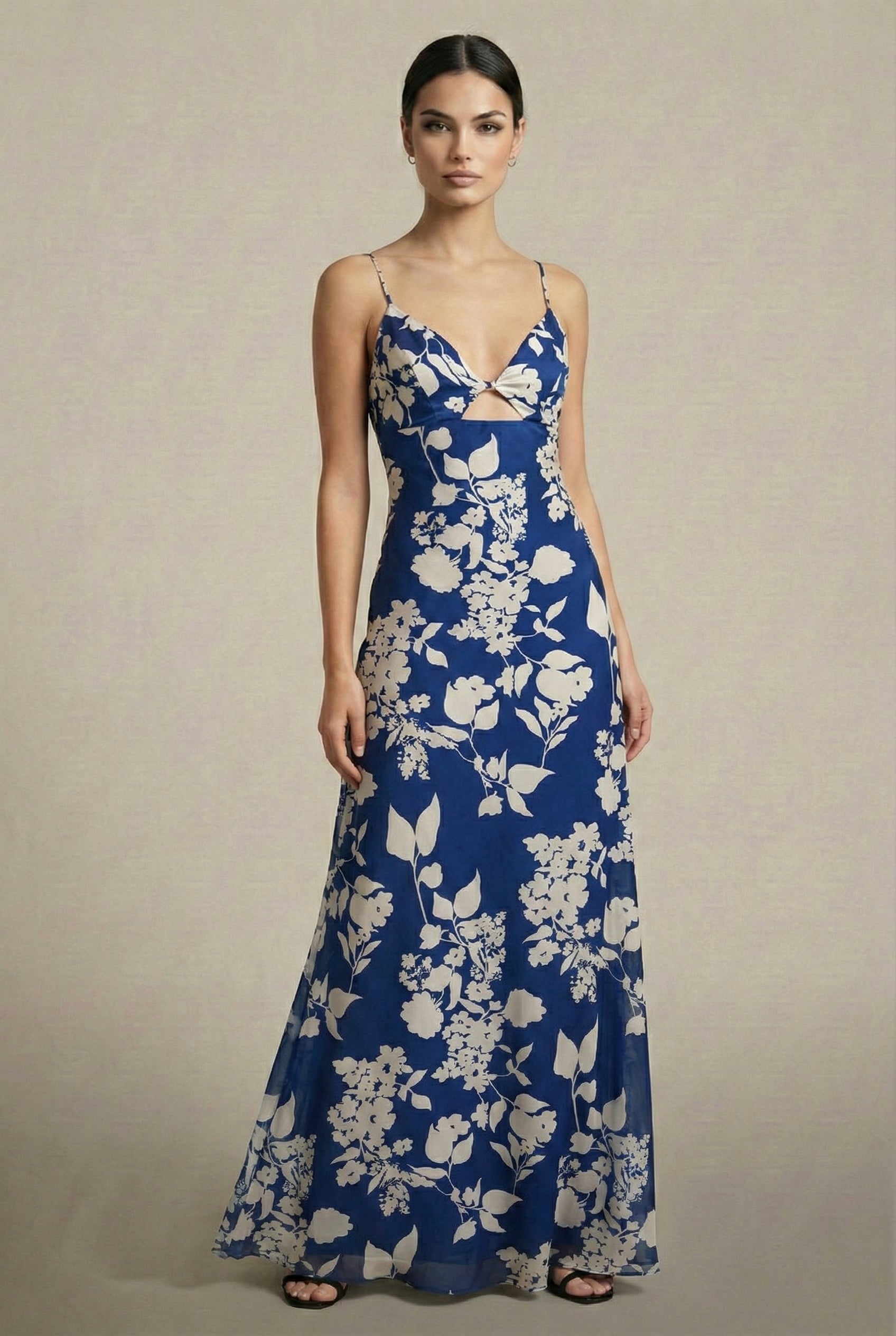 Blue Floral Cut-Out Maxi Dress