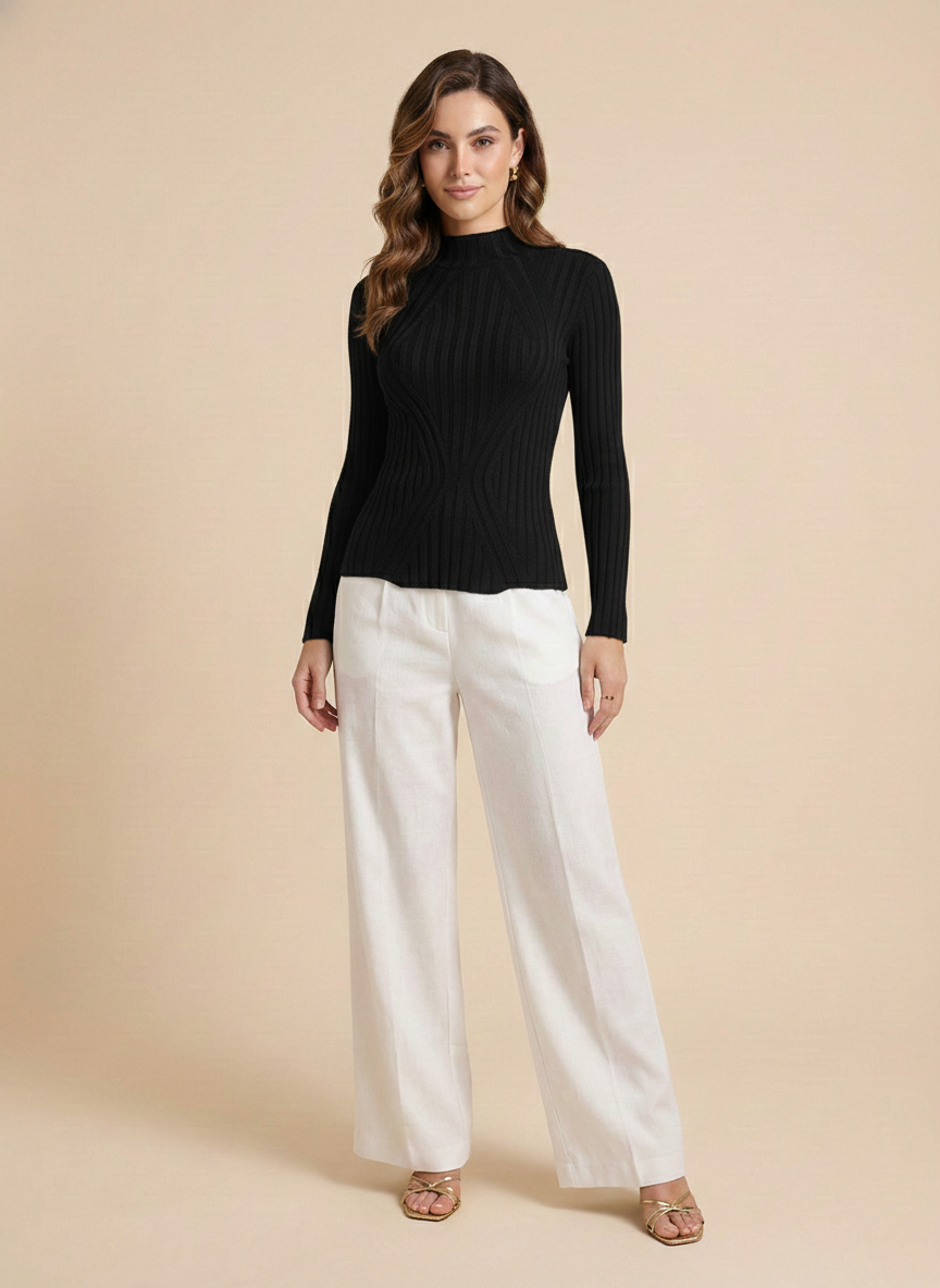 Mock Neck Ribbed Sweater - Sage