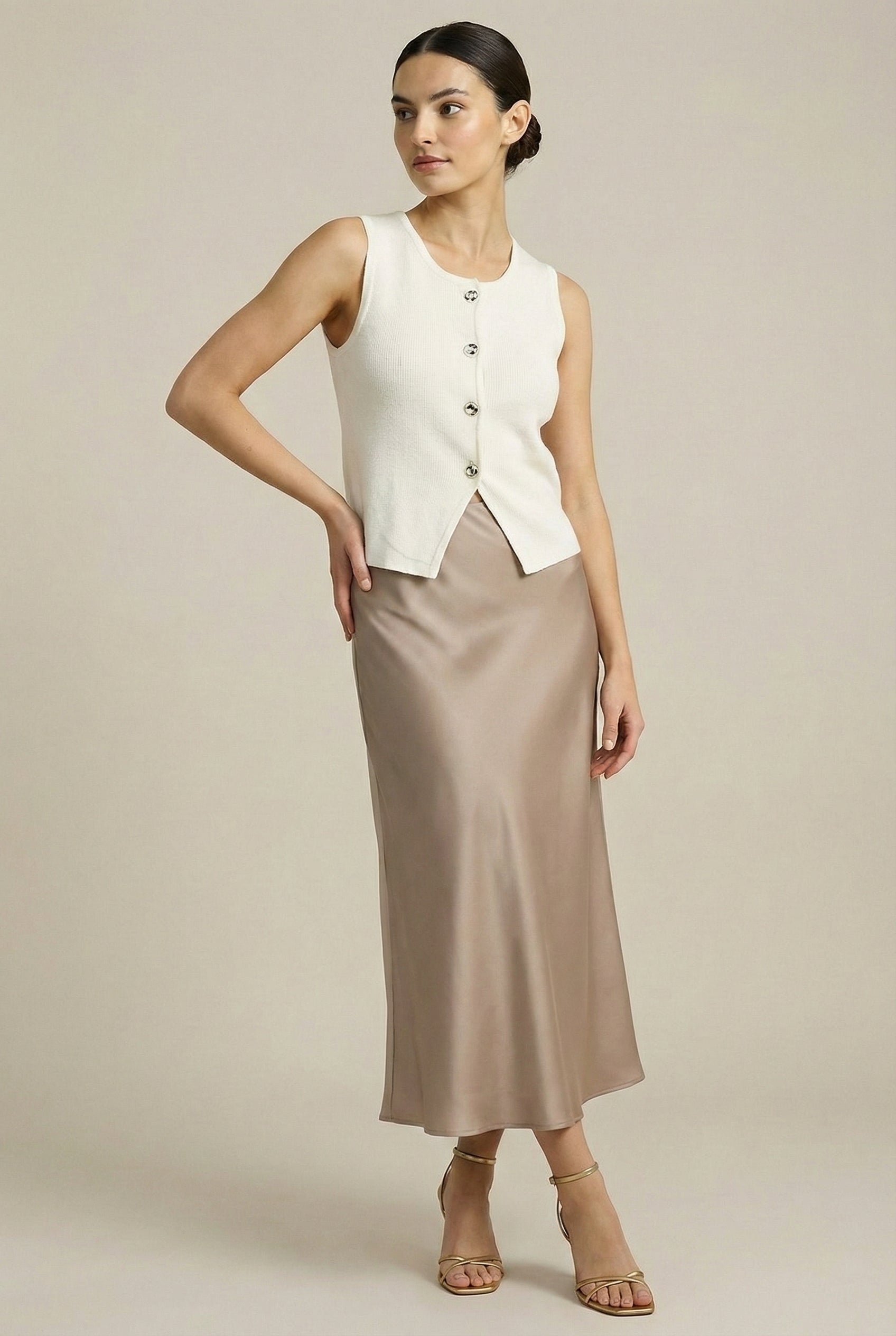 Silky A-Line Midi Skirt