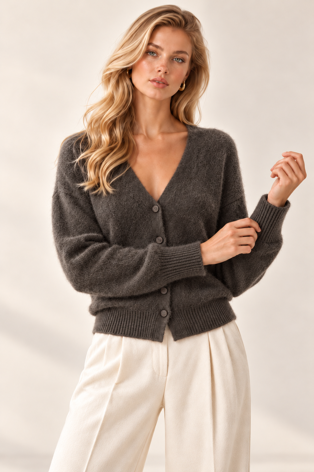 Cashmere-Silk-Wool V-Neck Cardigan