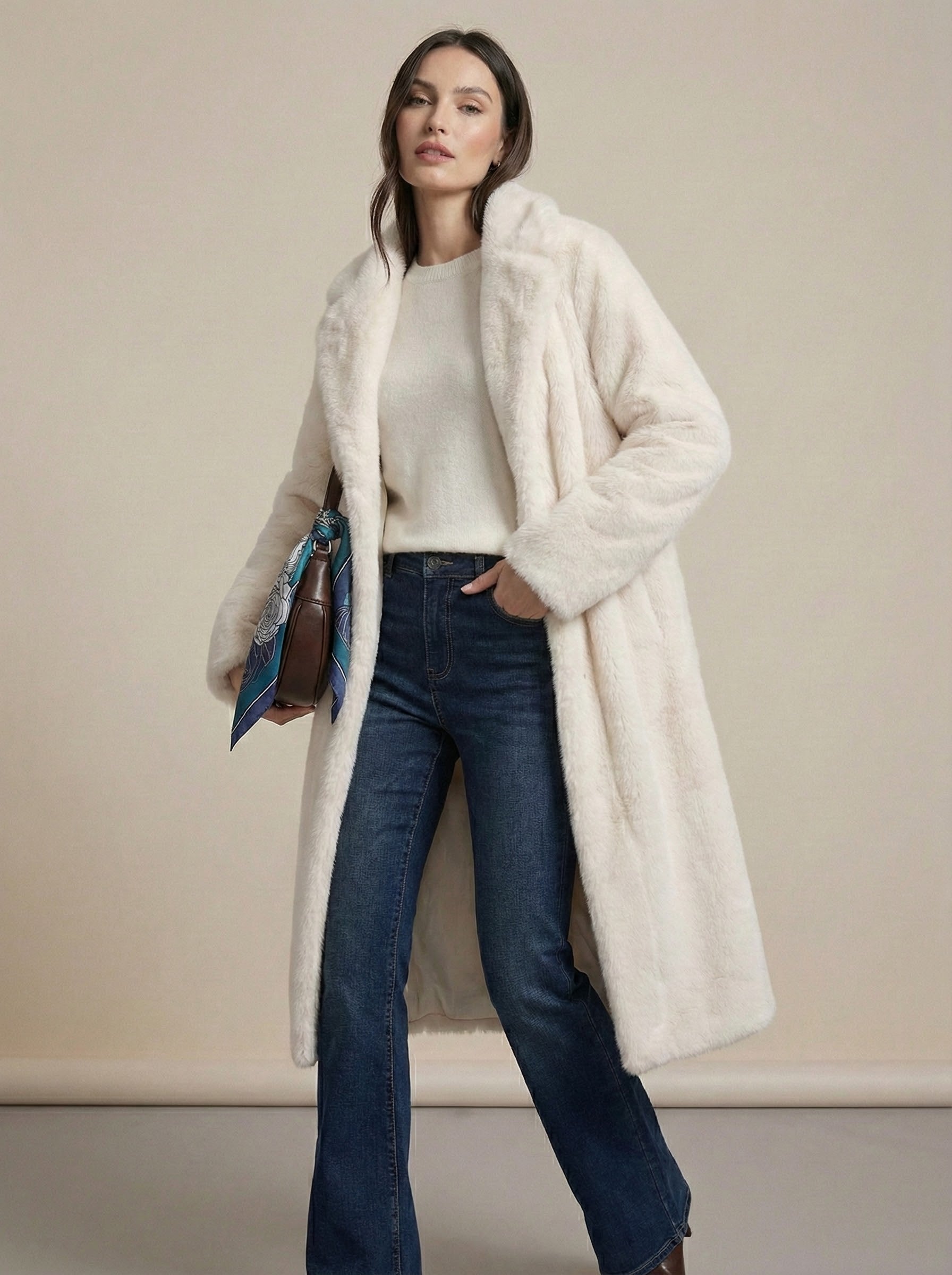 Almond Lux Faux Mink Long Coat