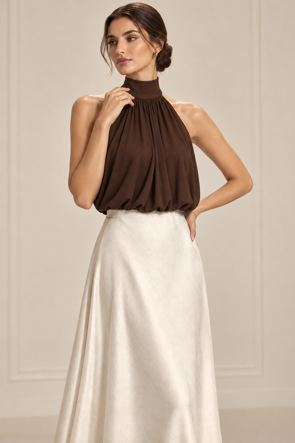 Draped Halter Neck Satin Top