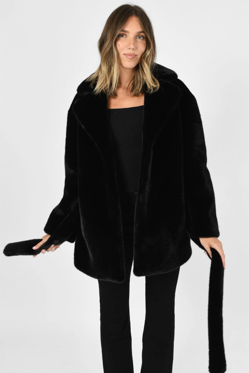 Belted Faux Fur Jacket