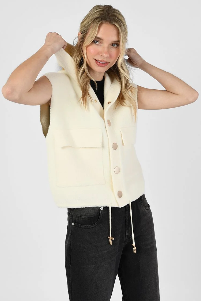 Beige hooded drawstring vest