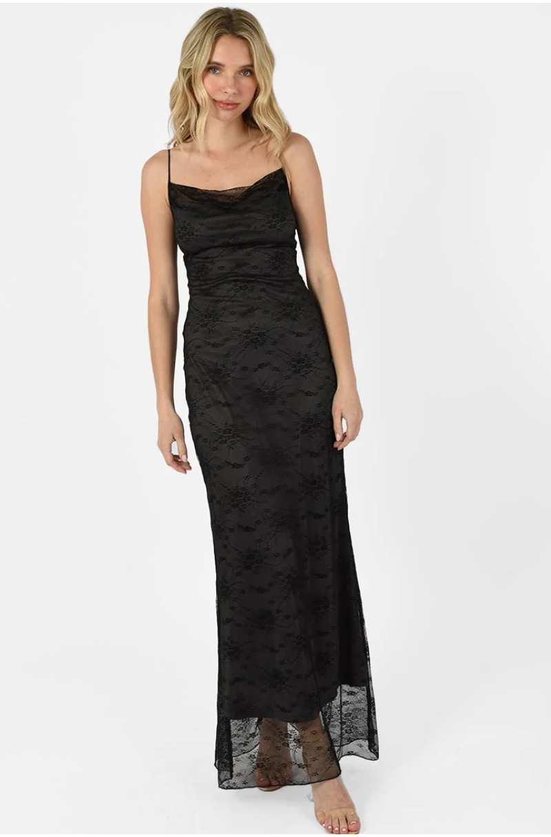 Black Lace Mesh Maxi Dress