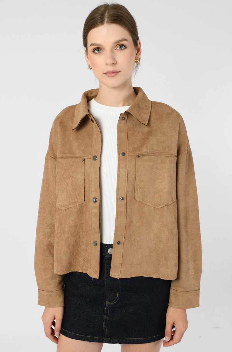 Patch Pocket Suede Jacket Sand