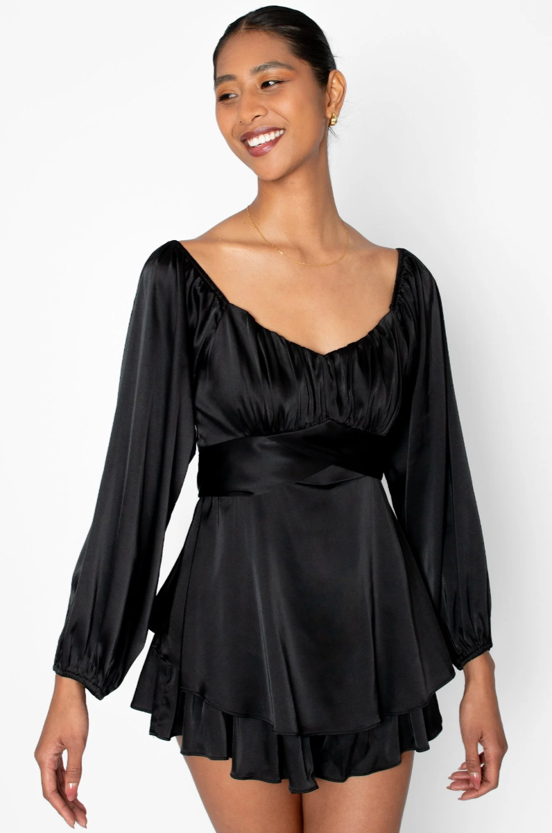 Elegant Black Satin Romper