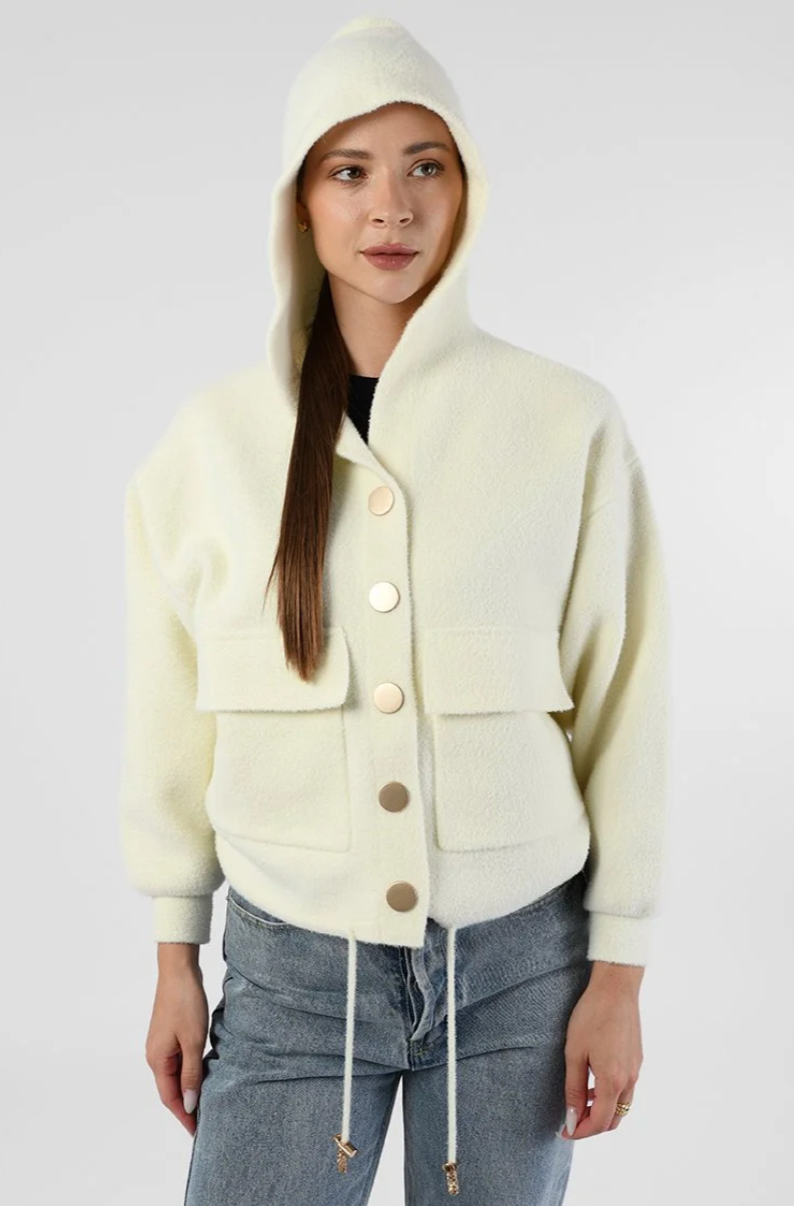 White Hooded Drawstring Jacket