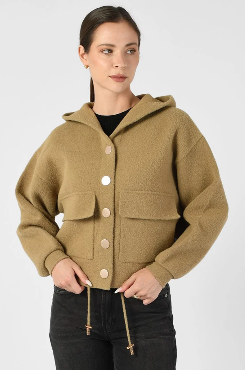 White Hooded Drawstring Jacket