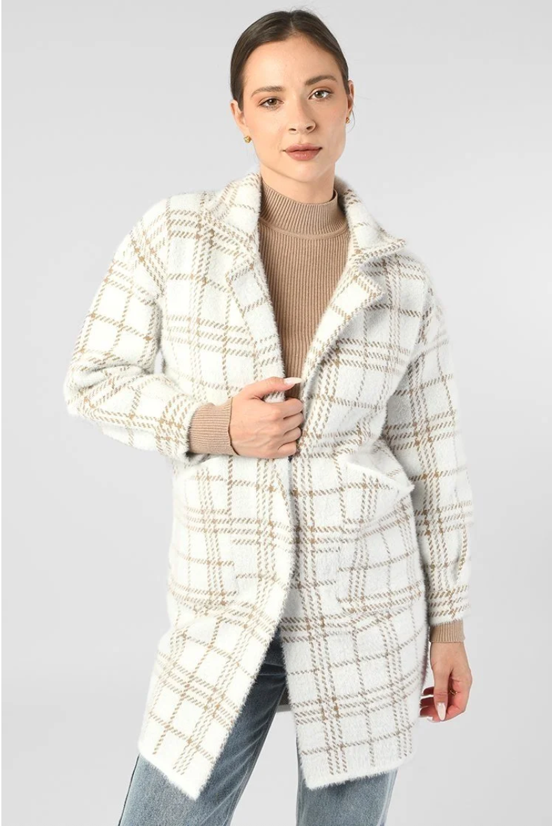 Oversized Plaid Coat – Free Size