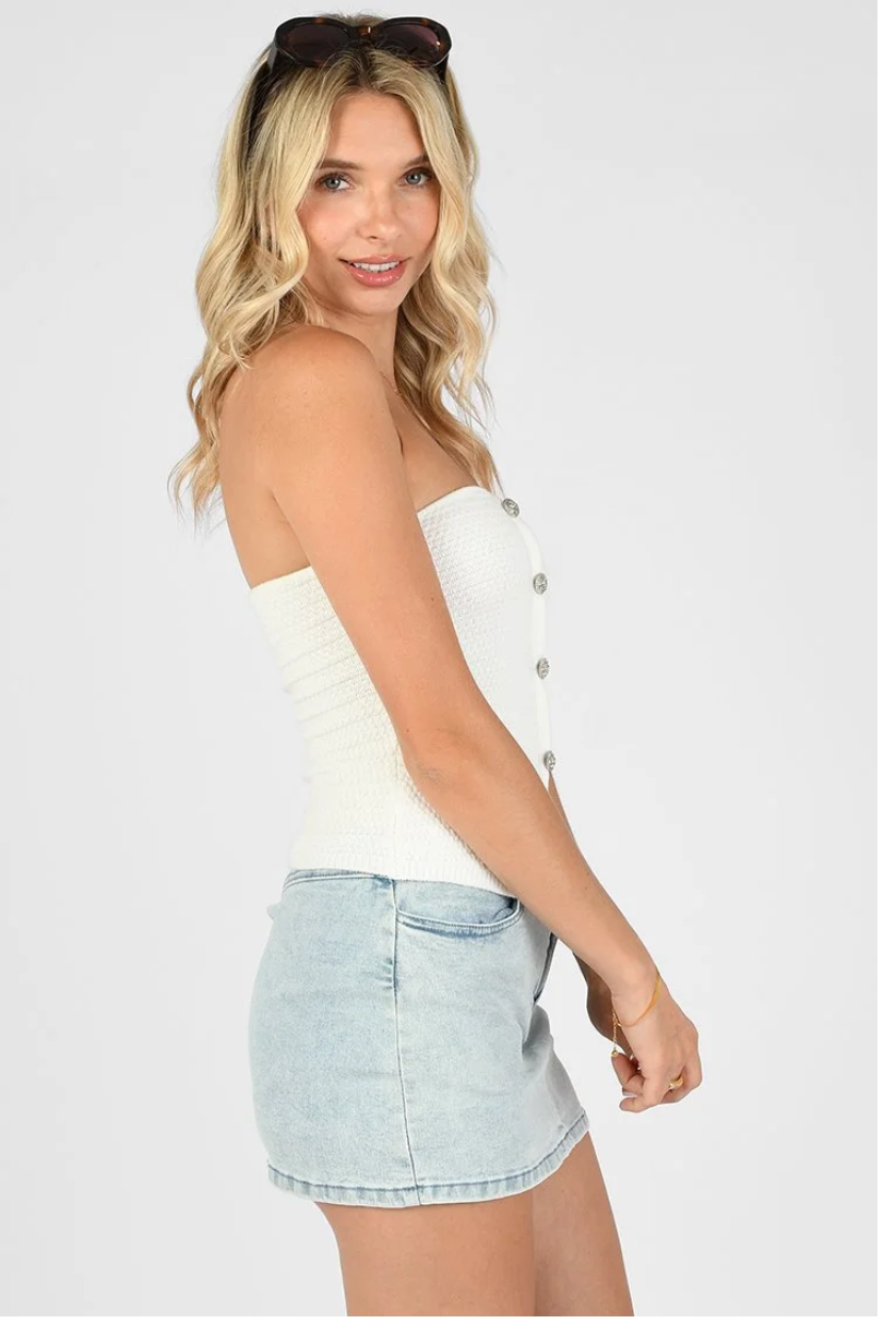 Black Rose Button Knit Tube Top