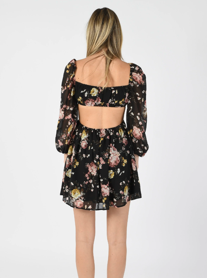Black Romantic Bloom Cut-Out Mini Dress