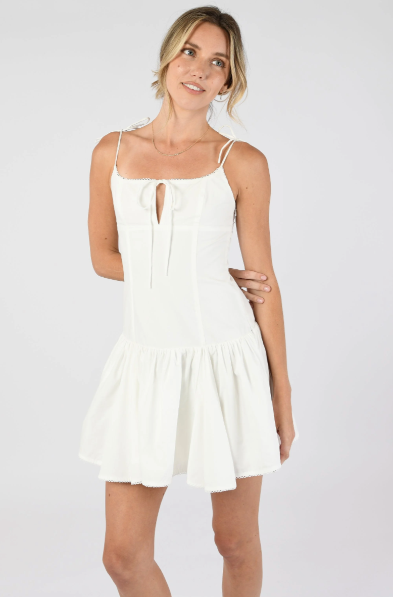 White Tie-Strap Mini Dress
